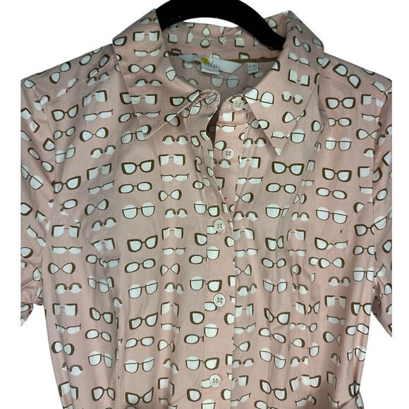 Boden Lunette Dress Size 4 Button Down Tie Sash Pockets Glasses Whimsical Pink - Picture 3 of 6